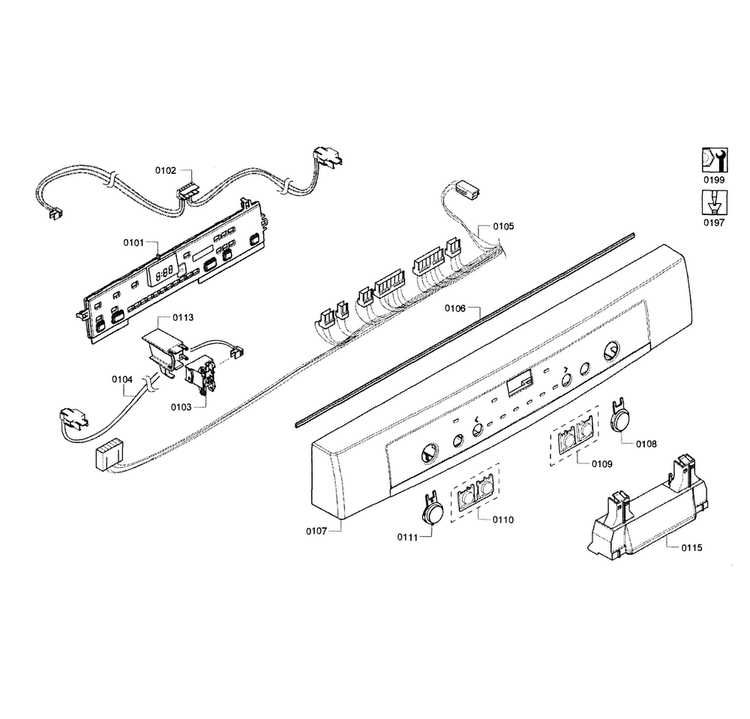 Control Panel Diagram and Parts List for SHE3AR75UC 12 Bosch Dishwasher