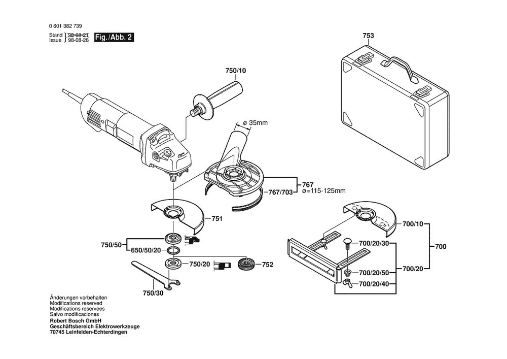 Section 2 Diagram and Parts List for GWS10-125C 0601382739 Bosch Angle Grinder