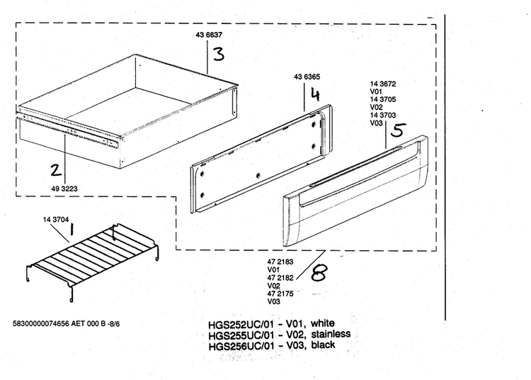 Warming Drawer Diagram and Parts List for HGS256UC 01 Bosch Range