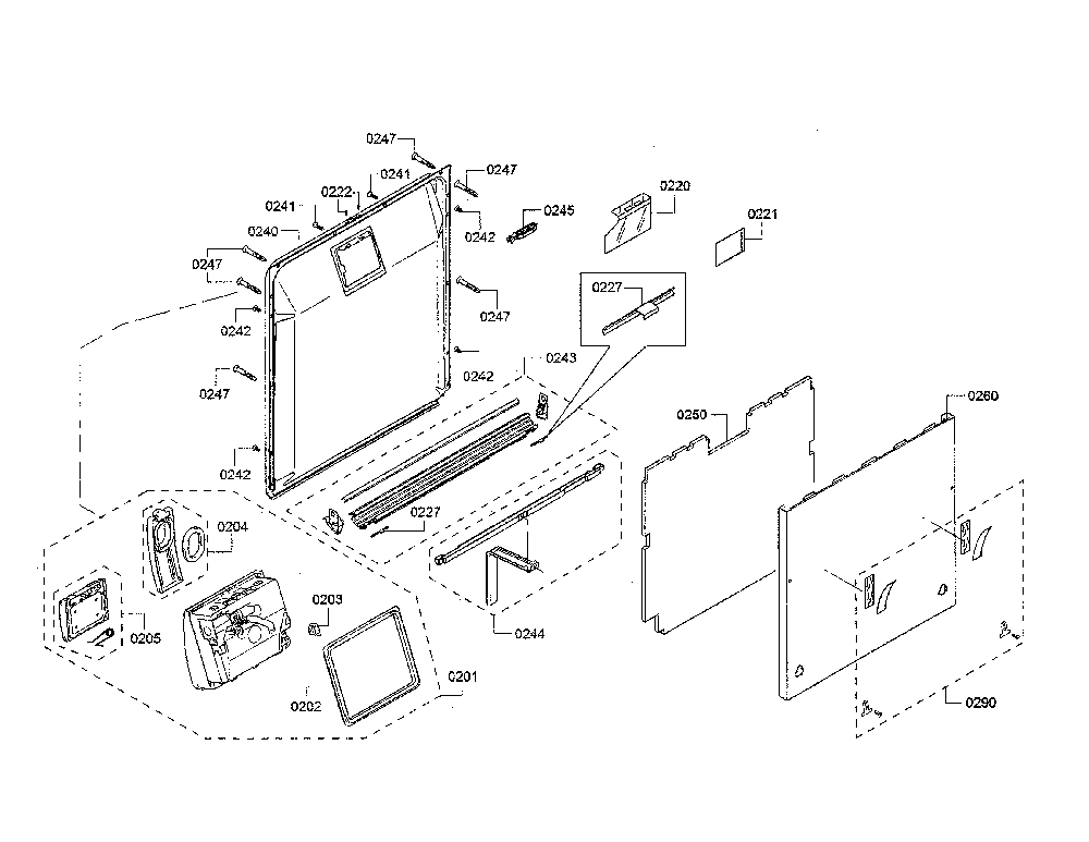 Door/dispenser Diagram and Parts List for SHV863WD3N 10 Bosch Dishwasher
