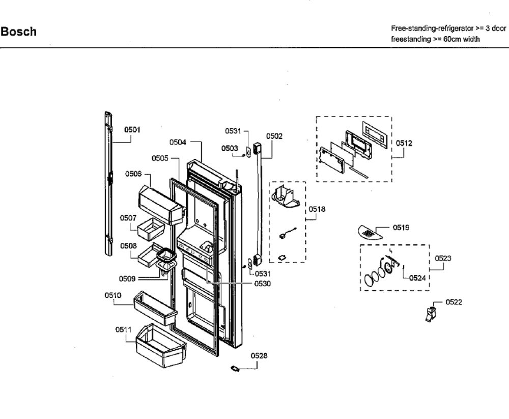 Door 1 Diagram and Parts List for B26FT80SNS 06 Bosch Refrigerator