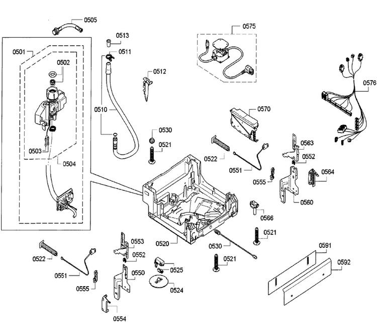 Base Diagram and Parts List for SPV5ES53UC 30 Bosch Dishwasher