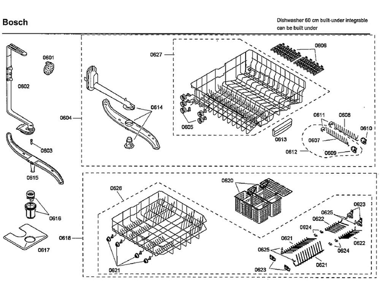 Rack Diagram and Parts List for SHX46L15UC 50 Bosch Dishwasher