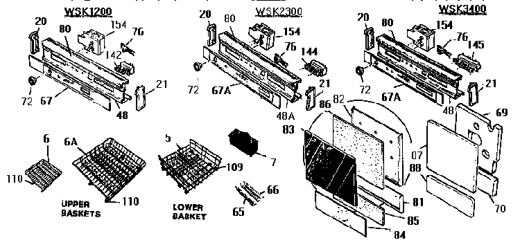 Control Panel/baskets Diagram and Parts List for WSK2300  Thermador Dishwasher