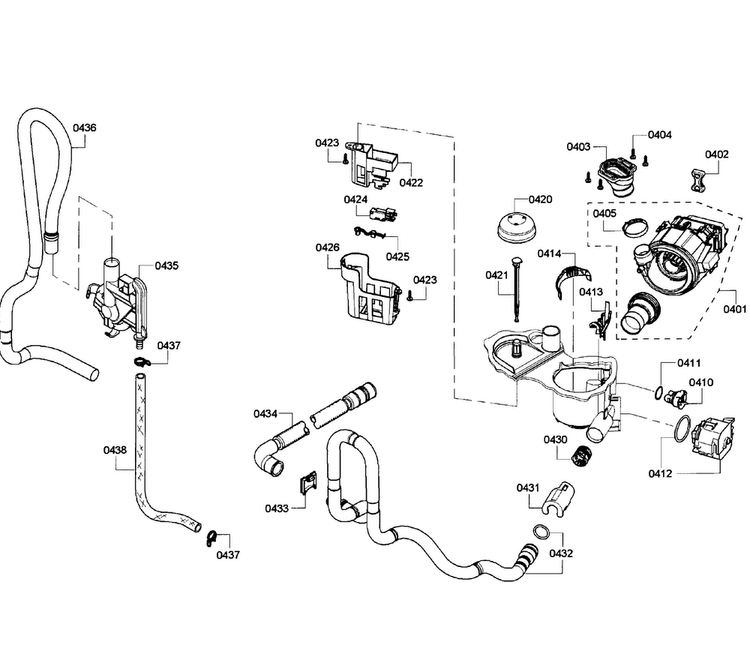 Pump Assy Diagram and Parts List for SHE4AM15UC 05 Bosch Dishwasher