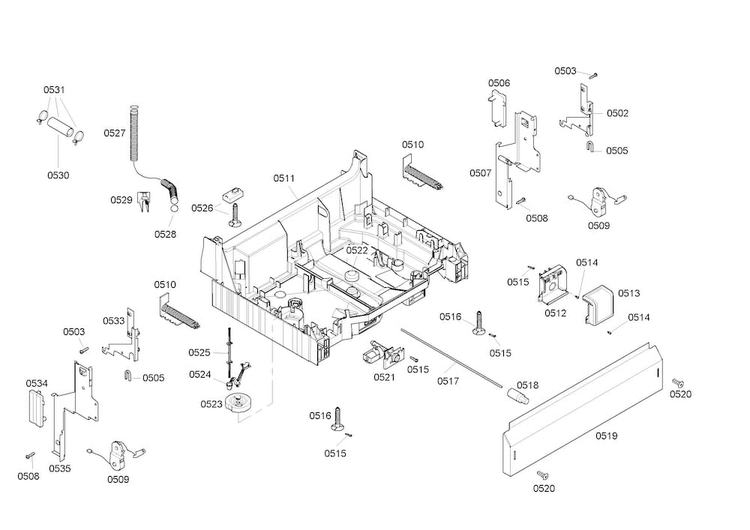 Base Assy Diagram and Parts List for SHE46C06UC 48 Bosch Dishwasher