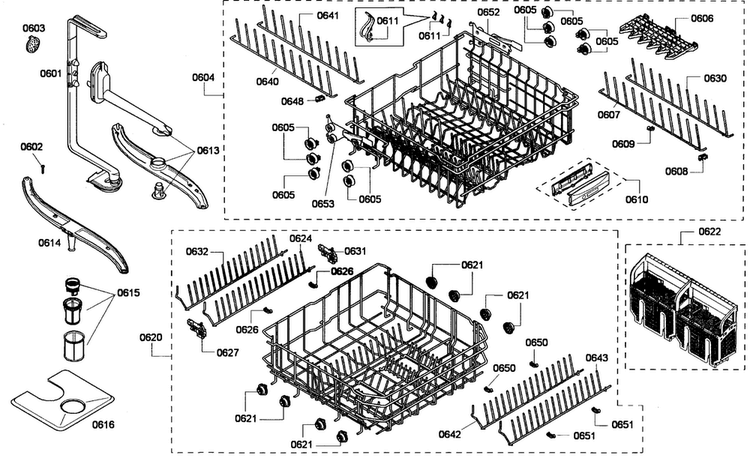 Racks Assy Diagram and Parts List for SHE55M15UC 59 Bosch Dishwasher