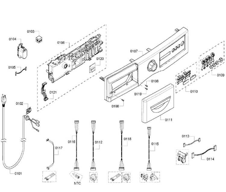Control Panel Diagram and Parts List for WFVC6450UC 24 Bosch Washer