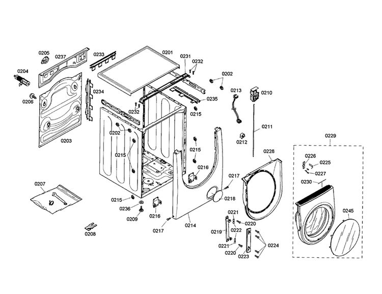 Body/door Diagram and Parts List for WFMC544SUC 15 Bosch Washer