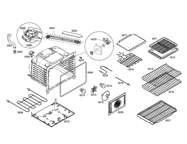 Air Channel/racks Diagram and Parts List for HES7132U 01 Bosch Range