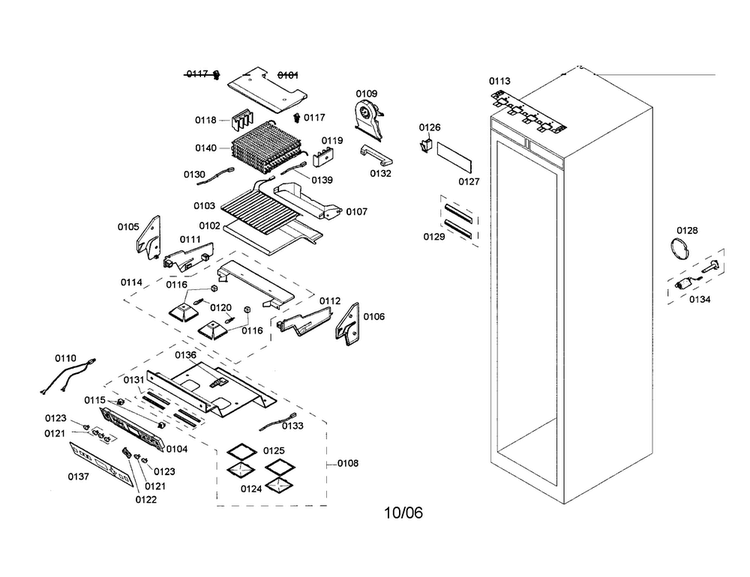 Freezer Section Diagram and Parts List for T18IF70PSS-01  Thermador Freezer