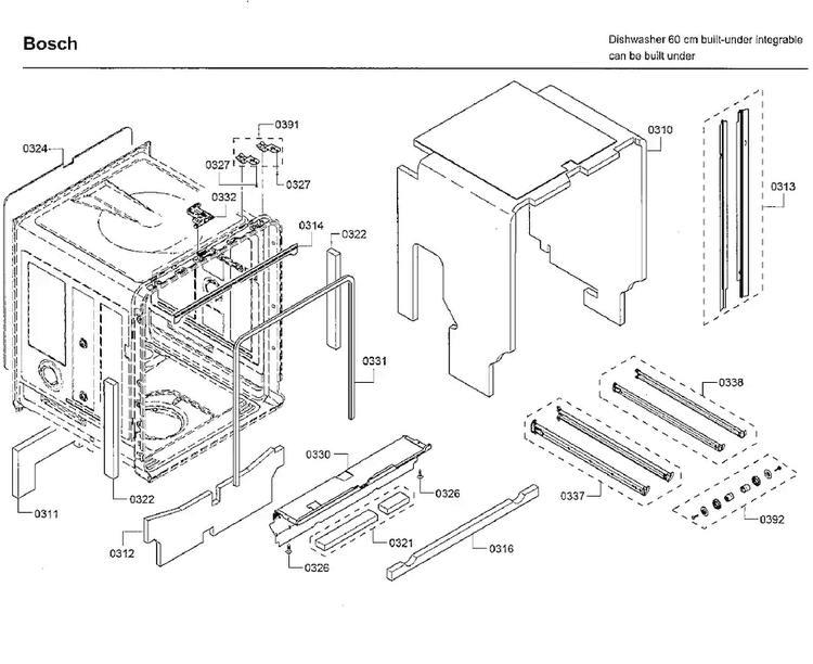 Frame Diagram and Parts List for SHXM98W75N 01 Bosch Dishwasher