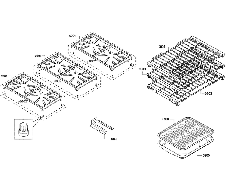 Grates/shelfs Diagram and Parts List for PRD366GHC 04 Thermador Range