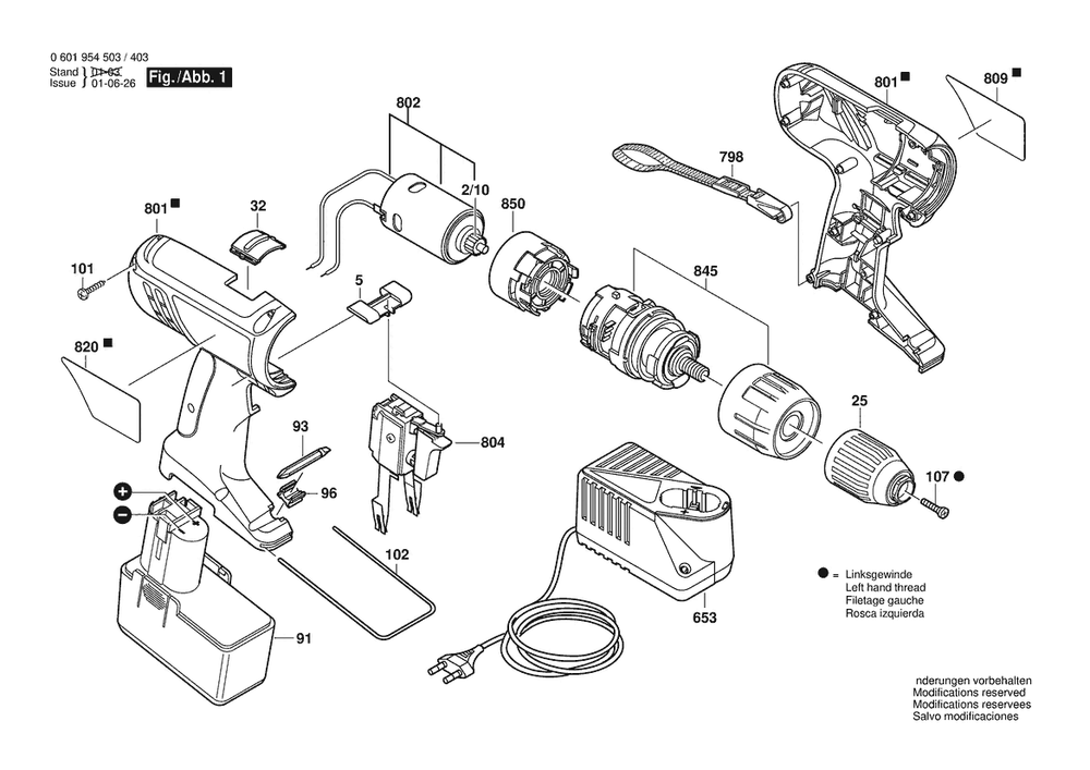 Section 1 Diagram and Parts List for GSB12VE-2 0601954589 Bosch Screwdriver