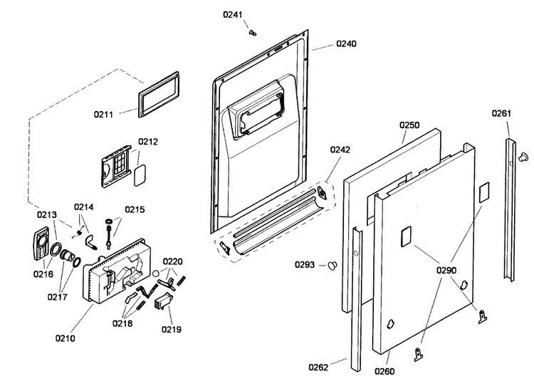 Door Assy Diagram and Parts List for SRV53C13UC 01 Bosch Dishwasher