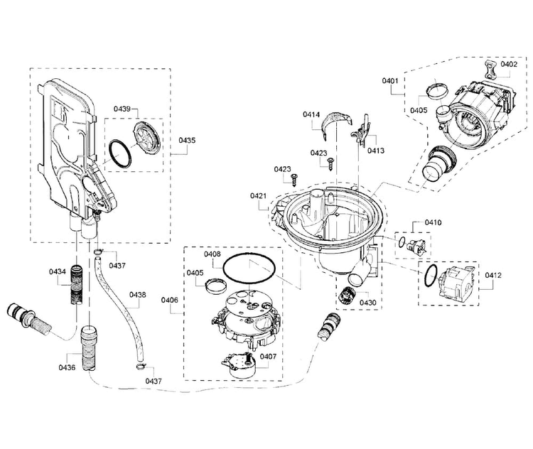Pump Section Diagram and Parts List for SHP65T56UC 07 Bosch Dishwasher