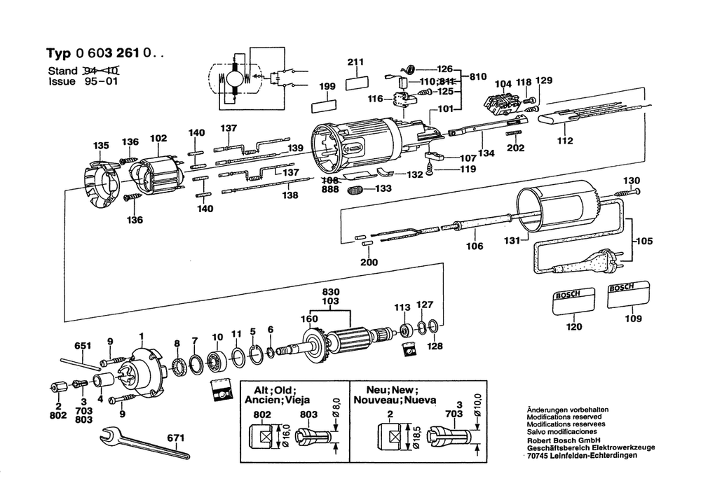 Section 1 Diagram and Parts List for PAM500 0603261032 Bosch Router