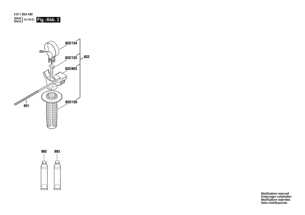 Diagram 2 Diagram and Parts List for GBH2-20DRE 3 611 B5A 480 Bosch Hammer Drill
