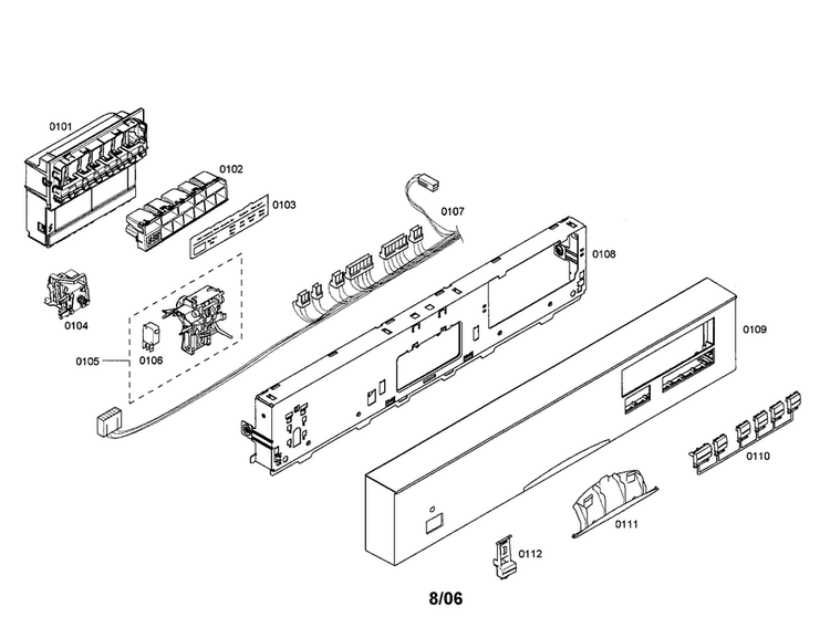Fascia Panel/control Unit Diagram and Parts List for SHE47C02UC 18 Bosch Dishwasher