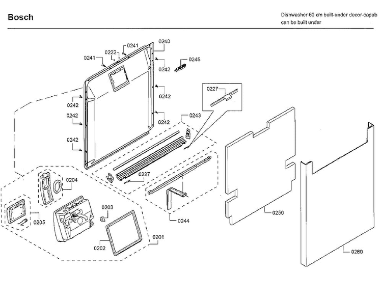 Door Diagram and Parts List for SHEM63W55N 01 Bosch Dishwasher