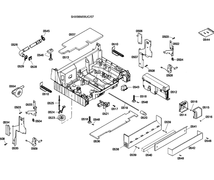 Base Assy Diagram and Parts List for SHX98M09UC 57 Bosch Dishwasher