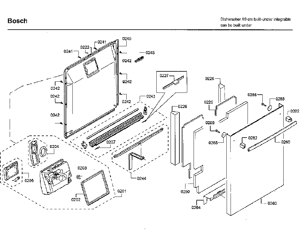 Door Diagram and Parts List for SHX88PW55N 01 Bosch Dishwasher