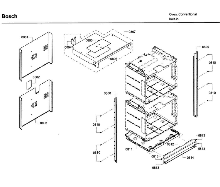Frame Diagram and Parts List for HBL8650UC 11 Bosch Wall Oven