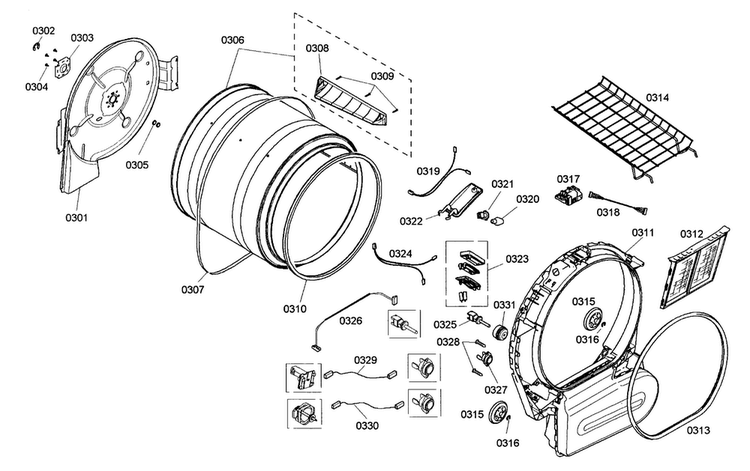 Drum Assy Diagram and Parts List for WTMC8520UC 05 Bosch Dryer