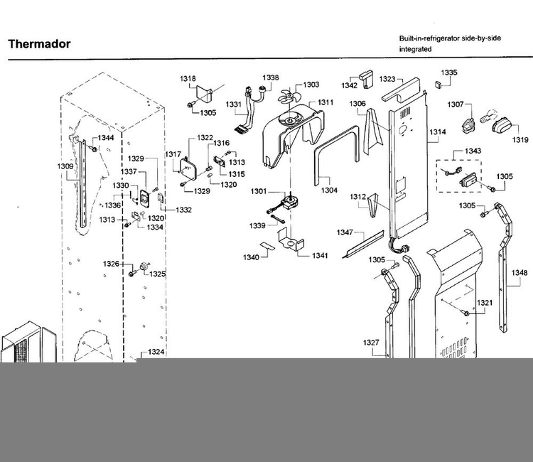 Fan Asy Diagram and Parts List for T42BD820NS 00 Thermador Refrigerator