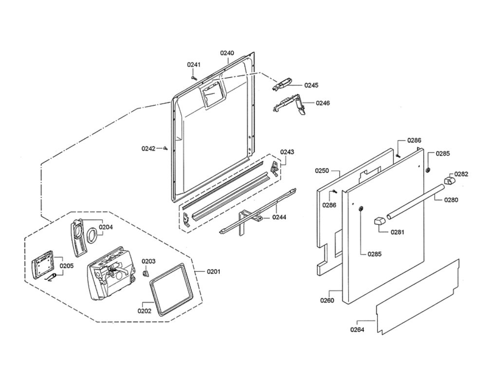 Door/Dispenser Diagram and Parts List for DWHD640JFP C9 Thermador Dishwasher