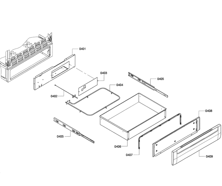 Drawer Assy Diagram and Parts List for HES7282U 04 Bosch Range