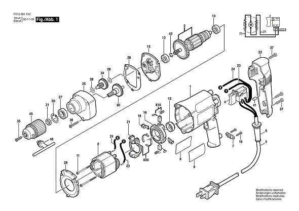 Bosch 6611-52type1 (F012661152) Diagram and Parts List for 6611-52 (TYPE 1)(F012661152) Bosch Cordless Drill