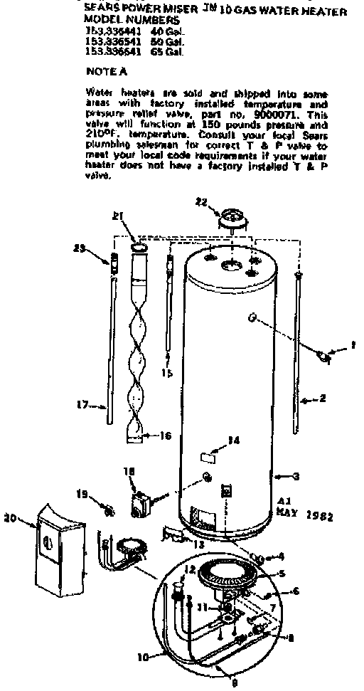 Replacement Parts Diagram and Parts List for 153336641  Kenmore Water Heater