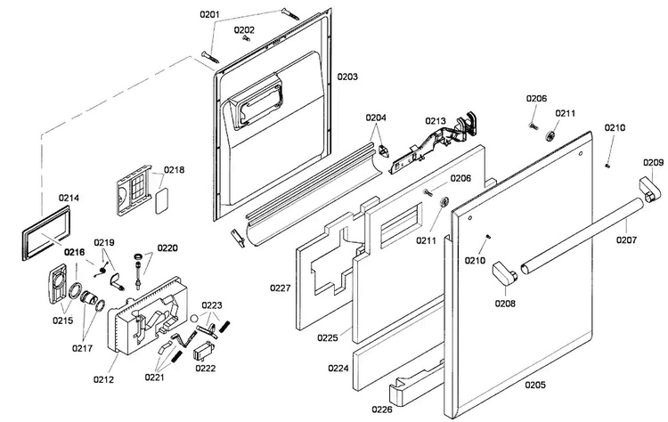 Door Assy Diagram and Parts List for DWHD630GCP 53 Thermador Dishwasher