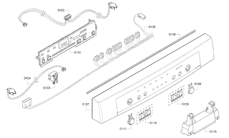 Control Panel Diagram and Parts List for SHE4AM16UC 05 Bosch Dishwasher