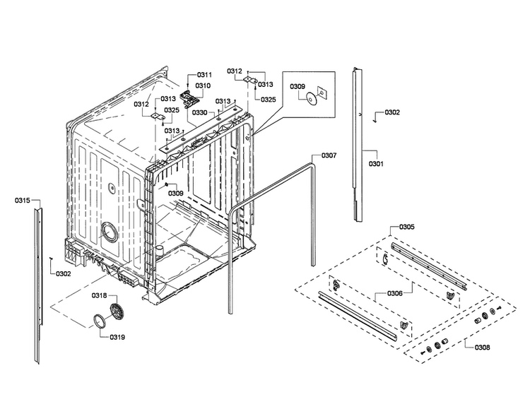 Tub Diagram and Parts List for SHX4AP06UC 02 Bosch Dishwasher
