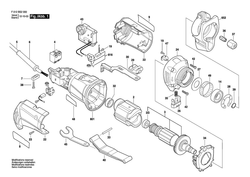 Diagram Diagram and Parts List for RZ2000 F 012 BS2 000 Bosch Router