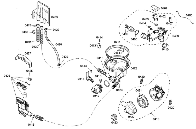 Pump Assy Diagram and Parts List for SHE42L12UC 47 Bosch Dishwasher