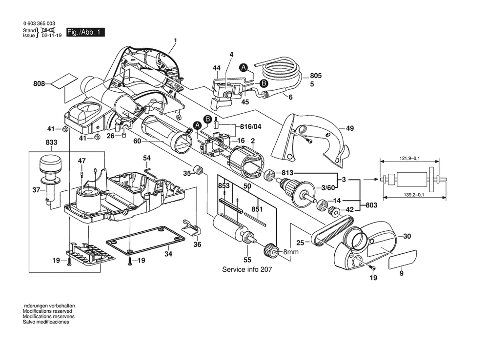 Section 1 Diagram and Parts List for 0603365063  Bosch Planer Jointer