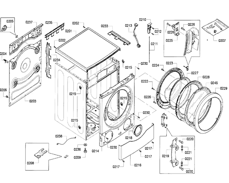 Cabinet Diagram and Parts List for WFVC6450UC 20 Bosch Washer