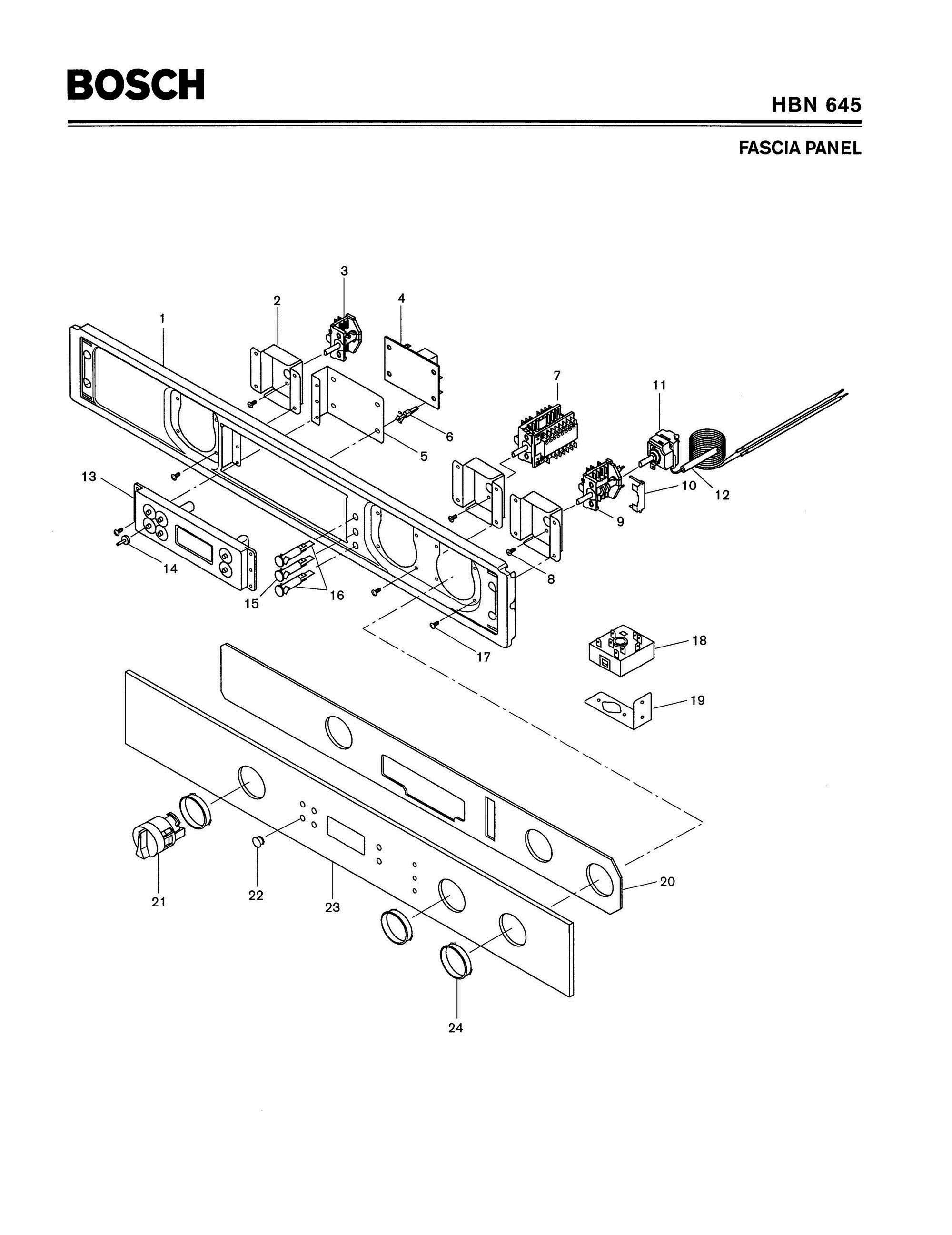04 - FASCIA PANEL Diagram and Parts List for HBN645  Bosch Range