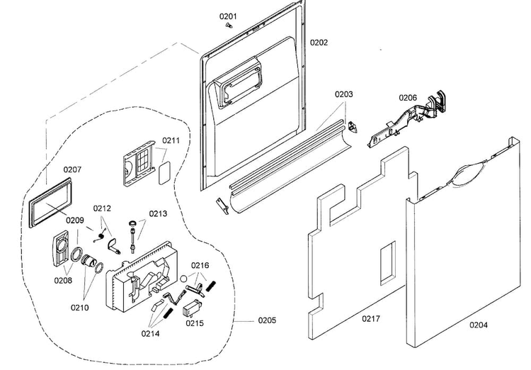 Door Assy Diagram and Parts List for SHE44C05UC 40 Bosch Dishwasher
