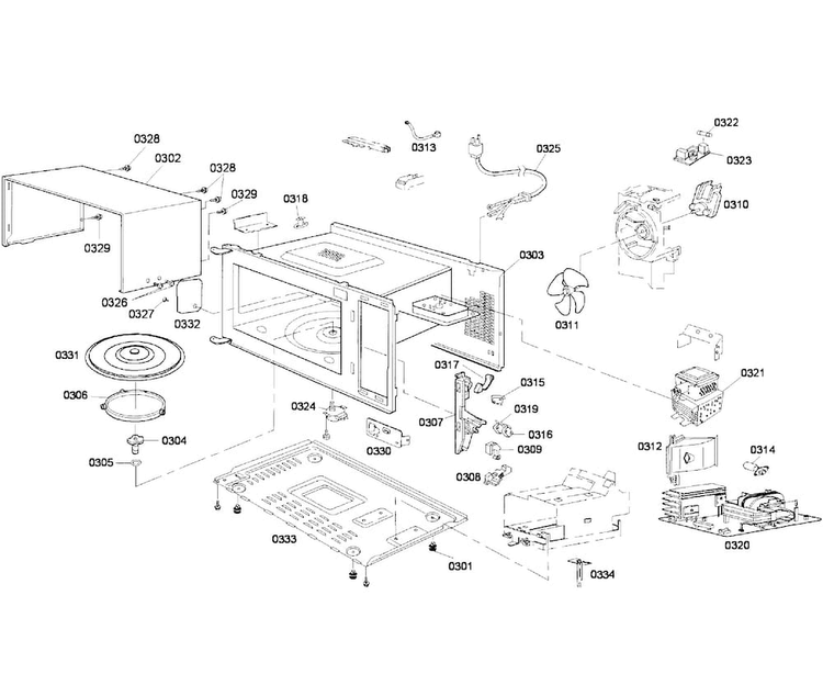 Cabinet Assy Diagram and Parts List for HMB5050 01 Bosch Microwave