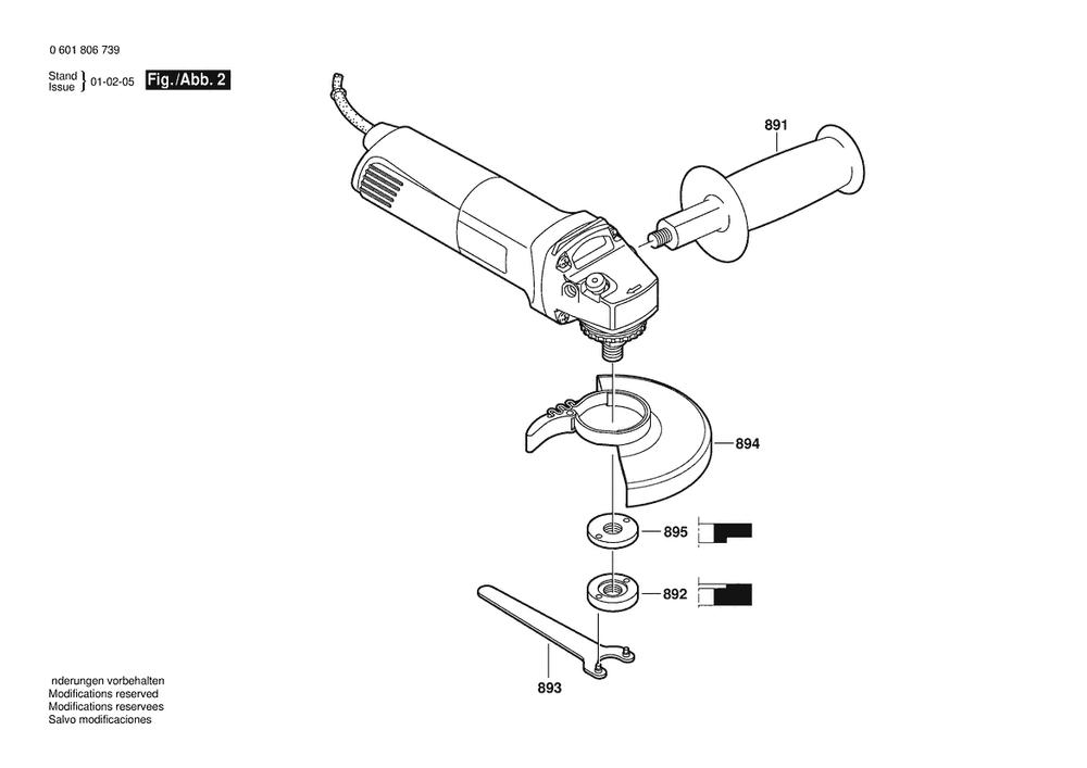 Section 2 Diagram and Parts List for GWS14-150COK 0601806739 Bosch Angle Grinder
