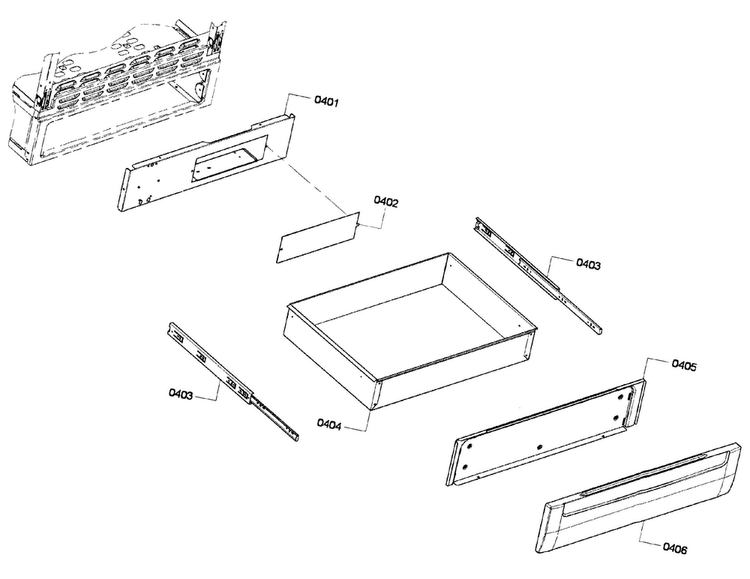 Drawer Assy Diagram and Parts List for HEI7052U 04 Bosch Range