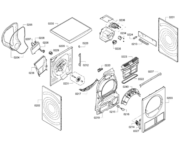 Frame Assy Diagram and Parts List for WTB86200UC 02 Bosch Dryer