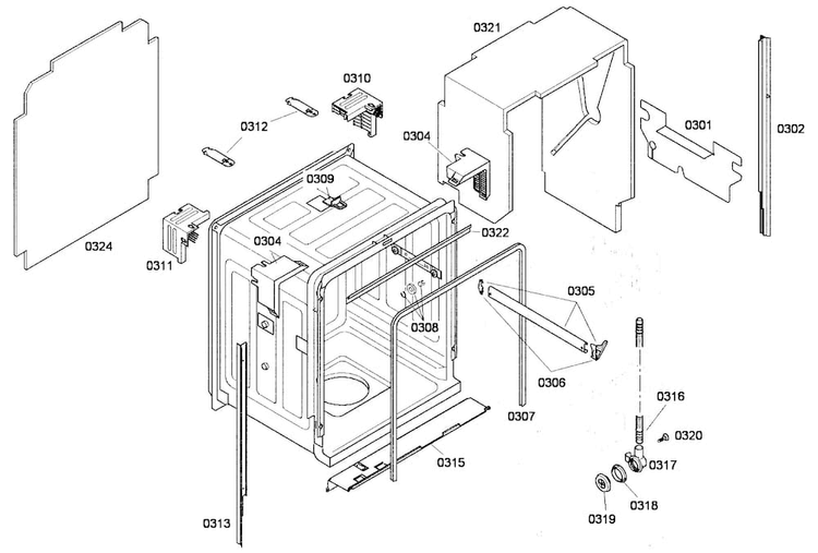 Cabinet Assy Diagram and Parts List for SHE55P02UC 53 Bosch Dishwasher