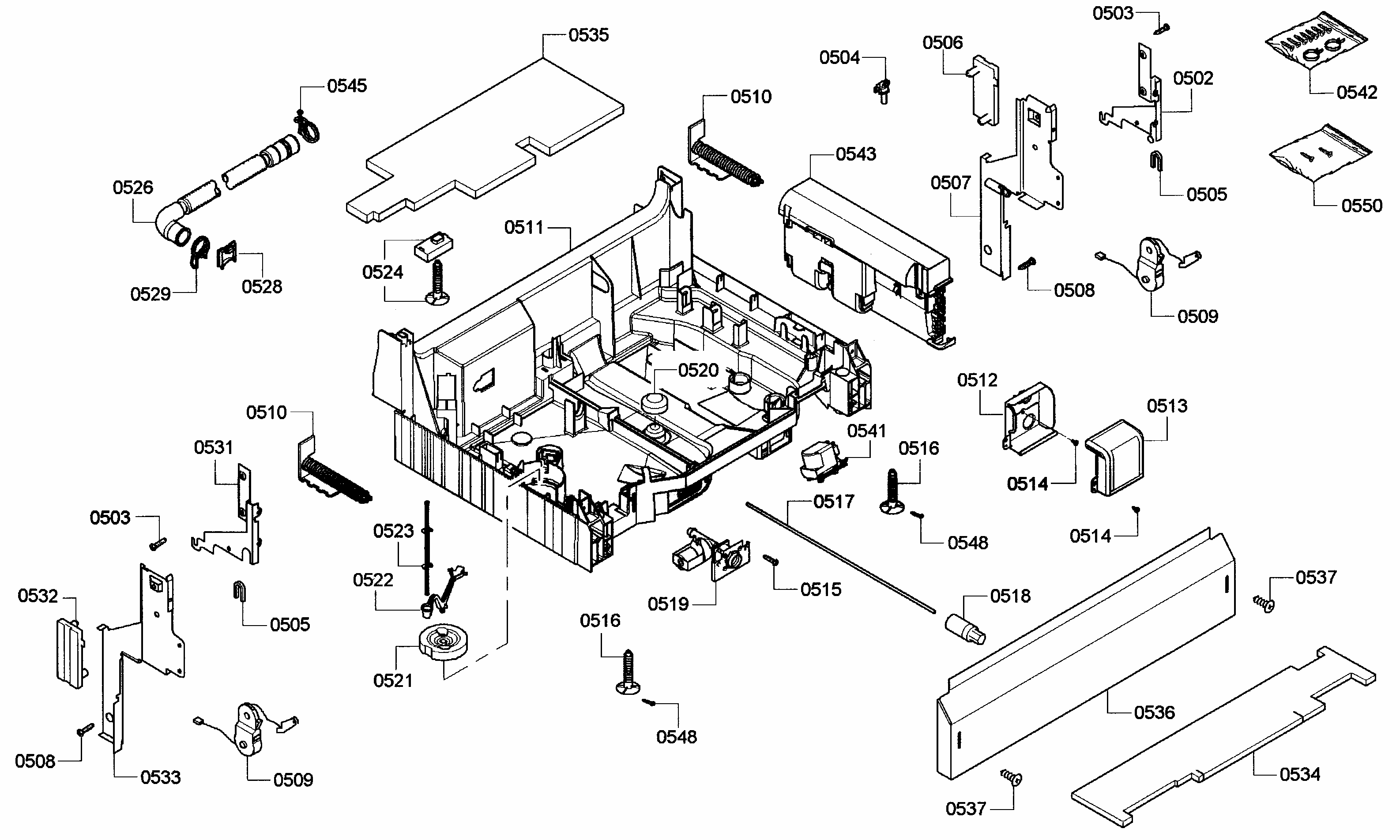 Base Assy Diagram and Parts List for S45KMK12UC 60 Bosch Dishwasher