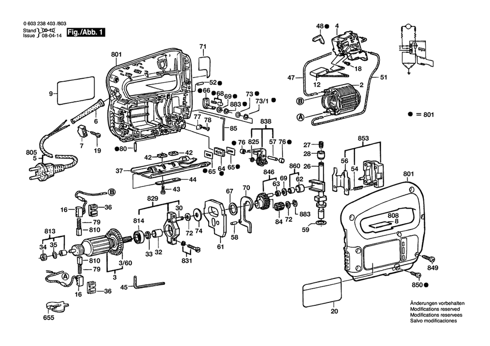 Section 1 Diagram and Parts List for 0603238437  Bosch Jig Saw