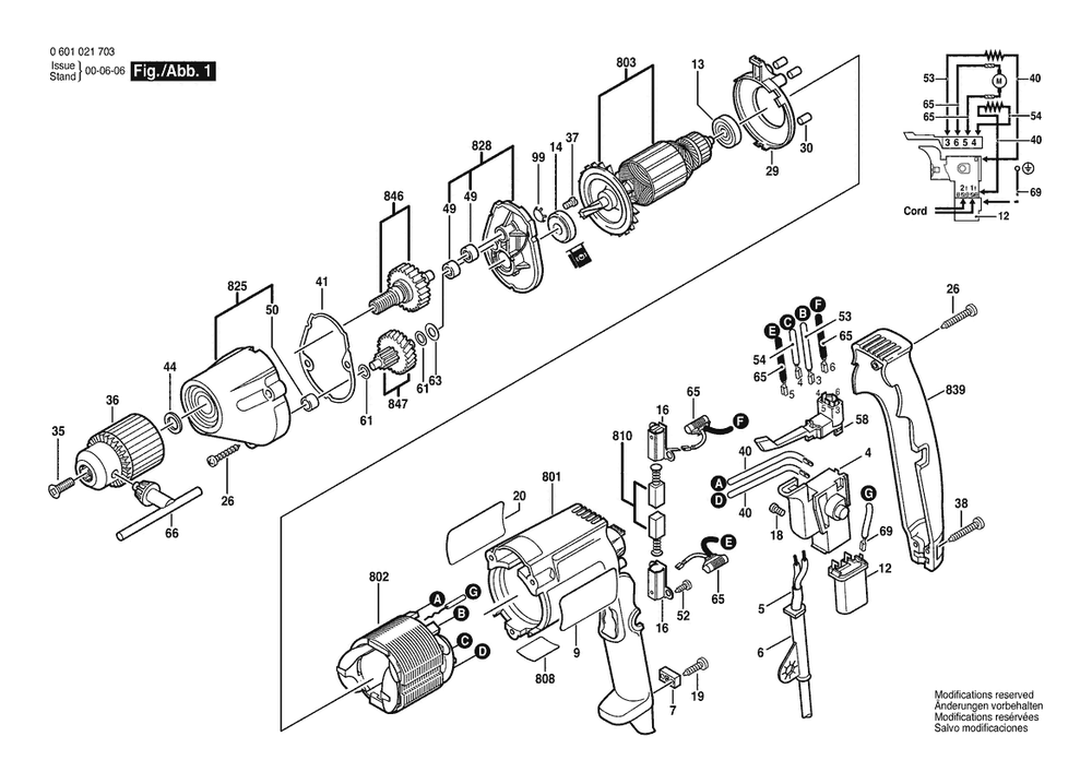 Section 1 Diagram and Parts List for GBM10RES1021 0601021703 Bosch Drill